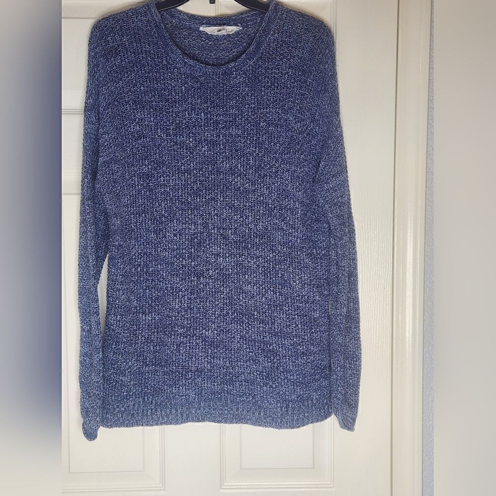 Leo&Nicole L Blue White Melange Lngslv Knitted 60% LINEN Women’s Sweater